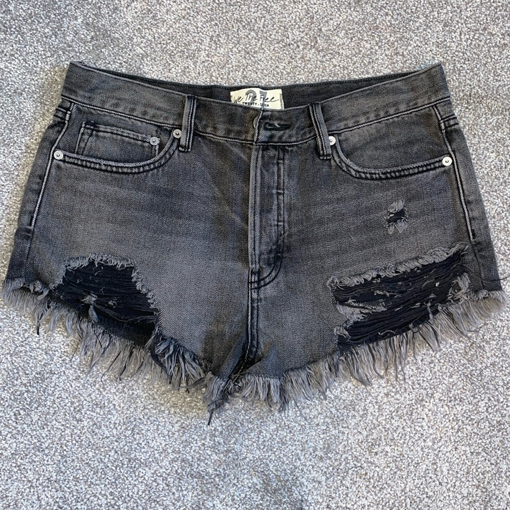 We The Free Loving Good Vibrations Black Denim Cutoffs